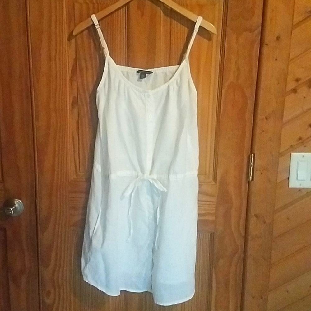 Lands End white linen swim cover up shirt dress